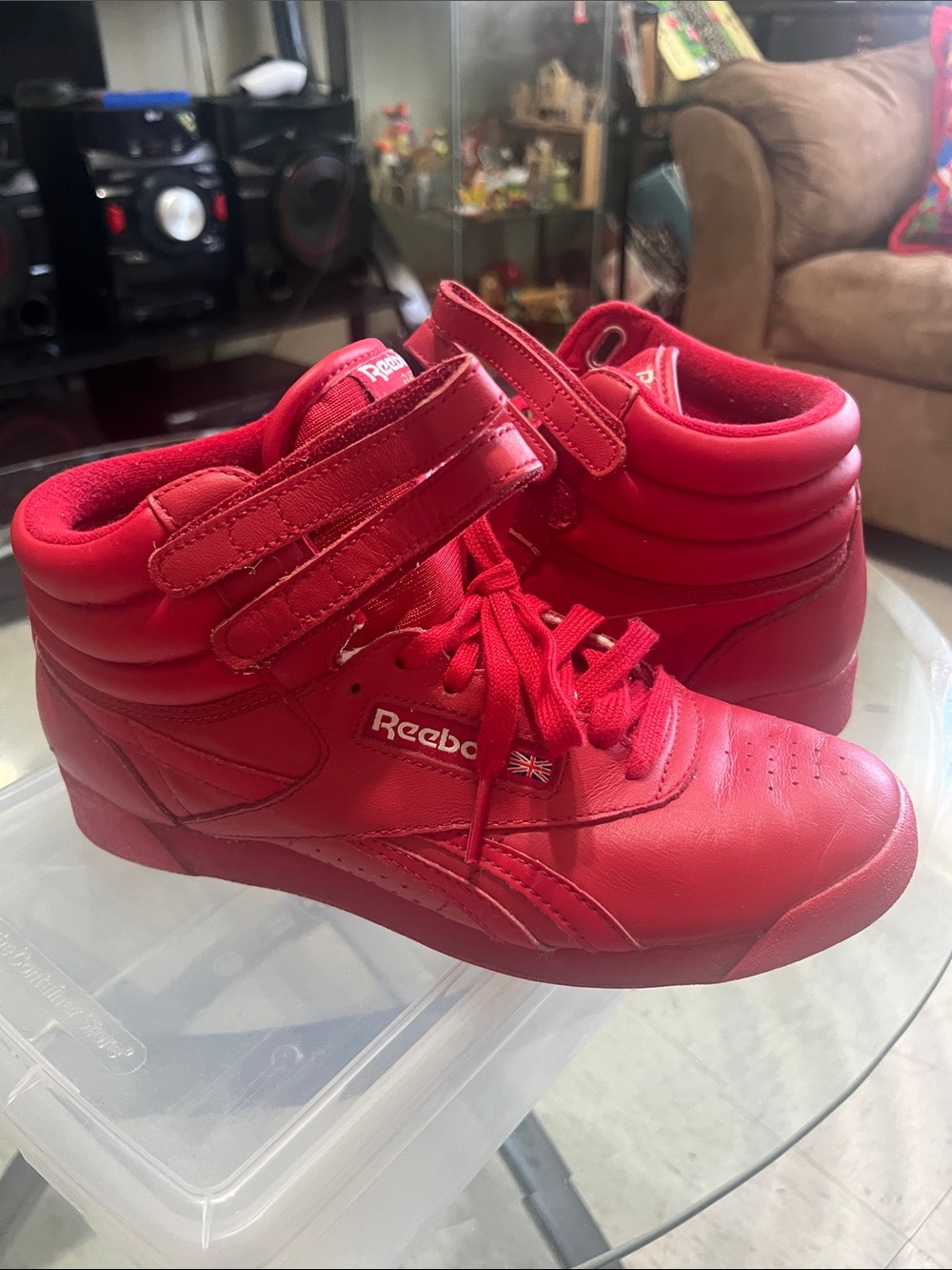 Classic Reebok Red High-Top Sneakers with Dual Straps